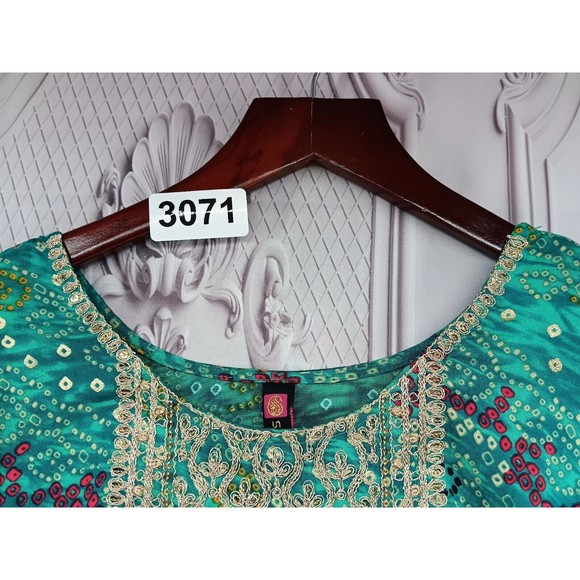 VALAS Women's Exotic Dress Made In INDIA Plus SZ 3XL Jade Green Paisley Sequins - Picture 2 of 16